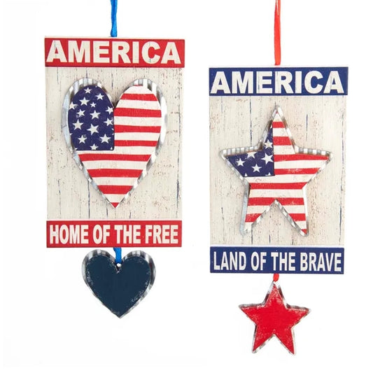 Americana Heart and Star Plaque Ornaments G0250