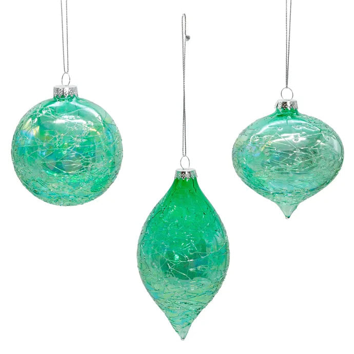 3.5"-5" Green Glass Iridescent Design Ornament GG1018