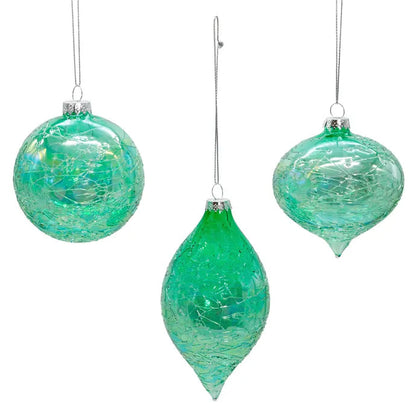 3.5"-5" Green Glass Iridescent Design Ornament GG1018