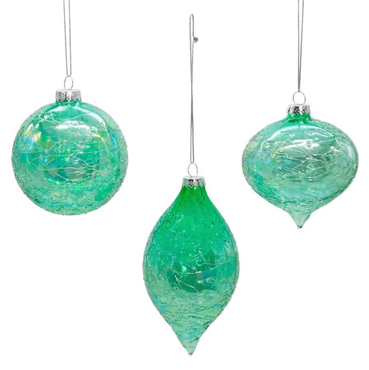 3.5"-5" Green Glass Iridescent Design Ornament GG1018