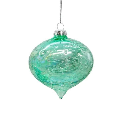 3.5"-5" Green Glass Iridescent Design Ornament GG1018