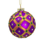 4" Purple & Gold Glass Glitter & Jeweled Ball Ornament GG1044