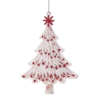 5.5" Red & White Glitter Christmas Tree Ornaments J5070