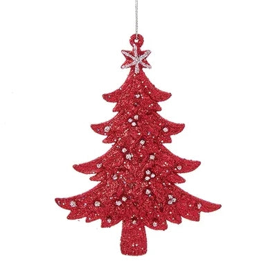 5.5" Red & White Glitter Christmas Tree Ornaments J5070