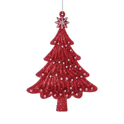 5.5" Red & White Glitter Christmas Tree Ornaments J5070