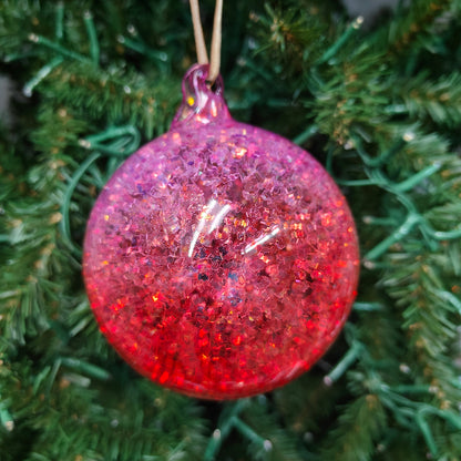 4" Hand Blown Iridescent Ball w/ Glitter Flakes Ornaments EL0684