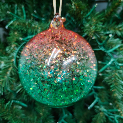 4" Hand Blown Iridescent Ball w/ Glitter Flakes Ornaments EL0684