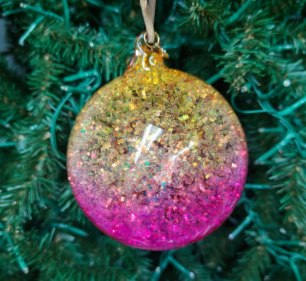 4" Hand Blown Iridescent Ball w/ Glitter Flakes Ornaments EL0684