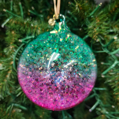 4" Hand Blown Iridescent Ball w/ Glitter Flakes Ornaments EL0684
