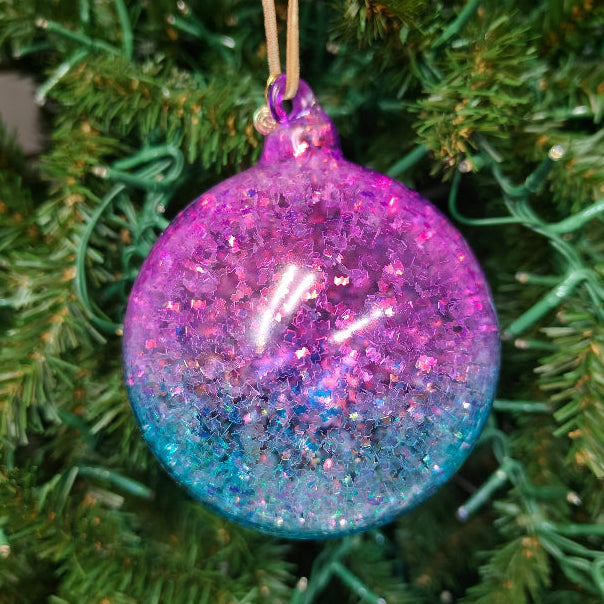 4" Hand Blown Iridescent Ball w/ Glitter Flakes Ornaments EL0684