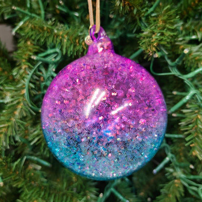 4" Hand Blown Iridescent Ball w/ Glitter Flakes Ornaments EL0684