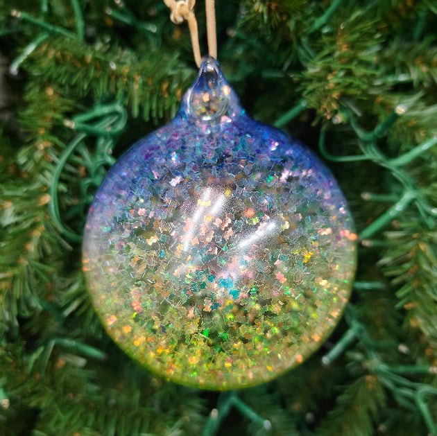 4" Hand Blown Iridescent Ball w/ Glitter Flakes Ornaments EL0684
