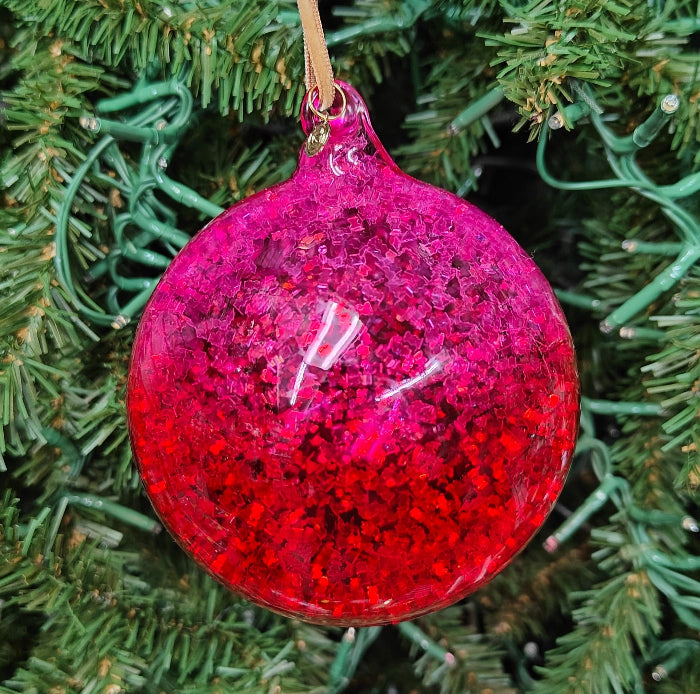 4" Hand Blown Iridescent Ball w/ Glitter Flakes Ornaments EL0684
