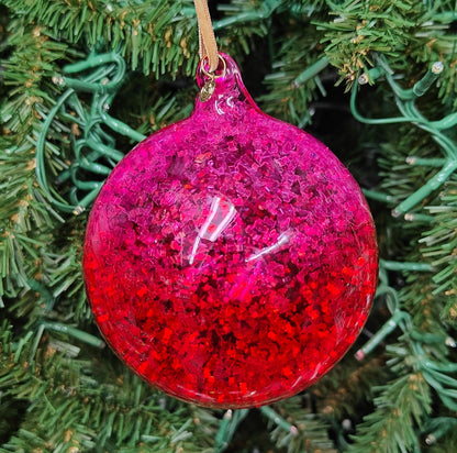 4" Hand Blown Iridescent Ball w/ Glitter Flakes Ornaments EL0684
