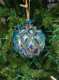 4" Iridescent Glass Diamond Design Ball w/ Gold Outline Ornaments EL0768