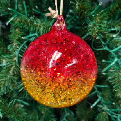 4" Hand Blown Iridescent Ball w/ Glitter Flakes Ornaments EL0684