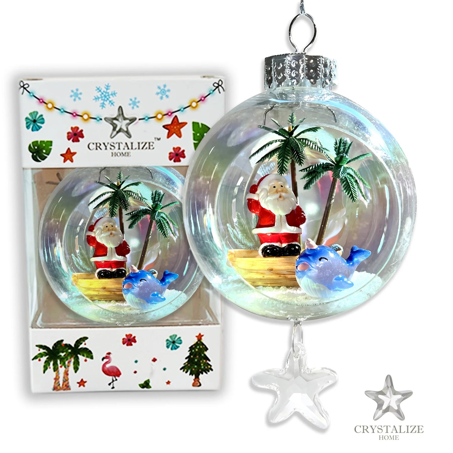 Santa on Boat Plastic Ornament with Magnetic Crystal 3"x7" AF348