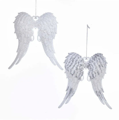 6" White & Silver Glitter Angel Wings Acrylic Ornaments T2098