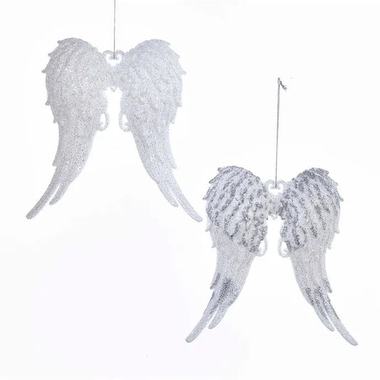 6" White & Silver Glitter Angel Wings Acrylic Ornaments T2098