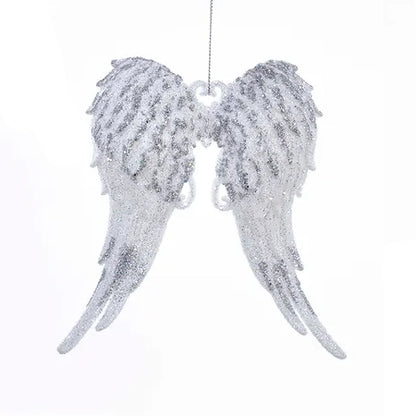 6" White & Silver Glitter Angel Wings Acrylic Ornaments T2098