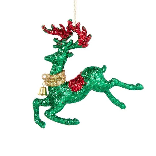 Red & Green Glitter Reindeer w/Bell Ornaments T3224