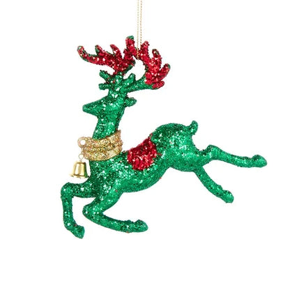 Red & Green Glitter Reindeer w/Bell Ornaments T3224