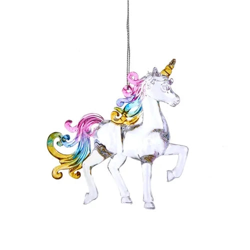 Clear Pastel Unicorn Ornament T3242 - Pink, Purple, Blue, Green & Yellow