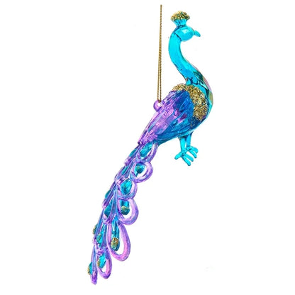 6" Acrylic Iridescent Purple & Blue Peacock with Glitter Ornaments T3462