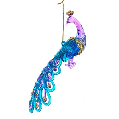 6" Acrylic Iridescent Purple & Blue Peacock with Glitter Ornaments T3462