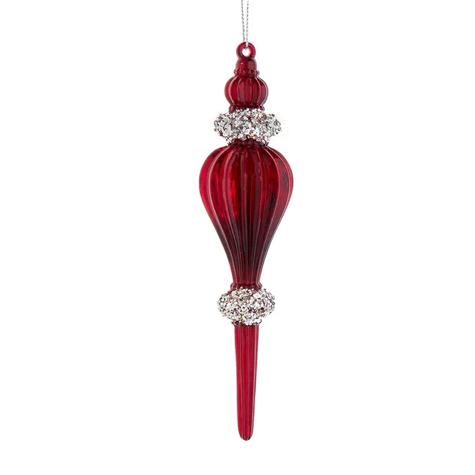 7" Red & Silver With Silver Glitter Finial Ornaments T3598