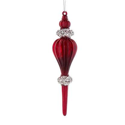 7" Red & Silver With Silver Glitter Finial Ornaments T3598